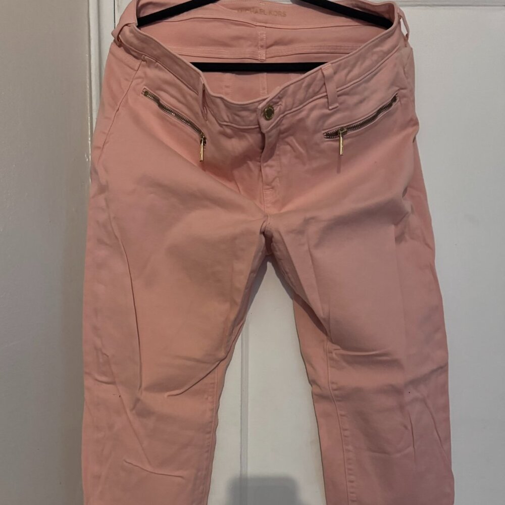 Michael Kors Womens 16W Issy Skinny Straight Jeans Pink Denim Zip Front Pockets